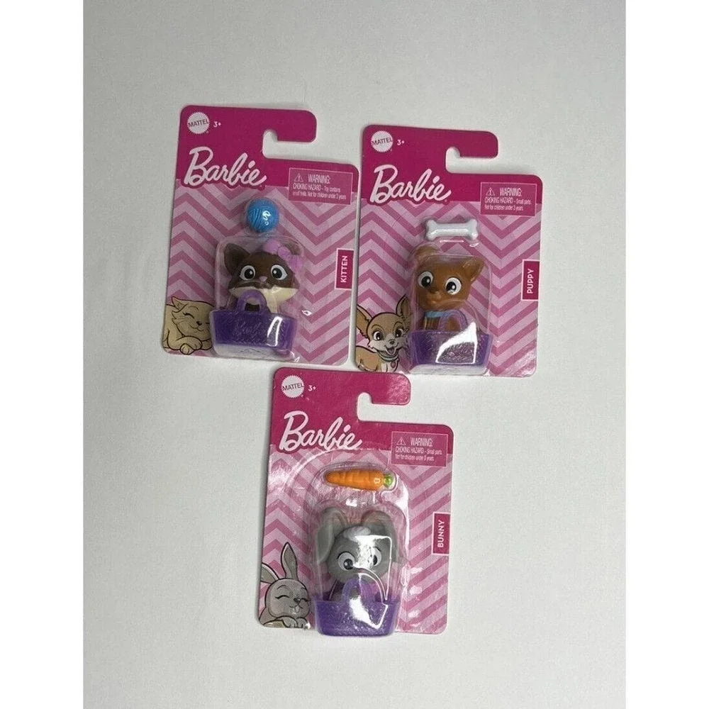 Barbie Pets in Baskets Play Set Bunny Puppy‎ Kitten With Toys Cake Toppers